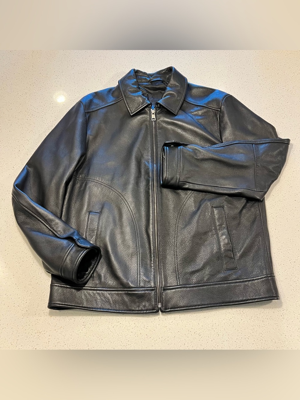 Murano Premium Leather Jacket Black Full Zip Point Collar Men's Size XL